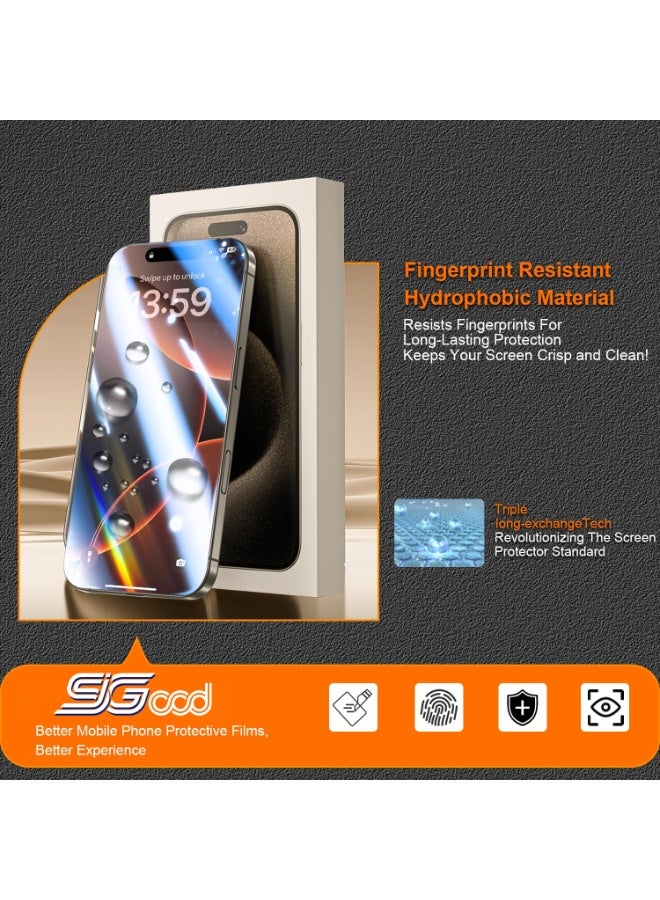 سي جود عبوة ١ واقي شاشة iPhone 15 Pro Max، مقاوم للتحطم بمستوى عسكري، صلابة ٩ إتش، وضوح عالي الدقة بنسبة ٩٩٪، خالٍ من الفقاعات، مقاوم لبصمات الأصابع، مقاوم للزيوت، زجاج مقوّى بتغطية كاملة مع تركيب سهل بإزالة الغبار تلقائيًا - Image 4